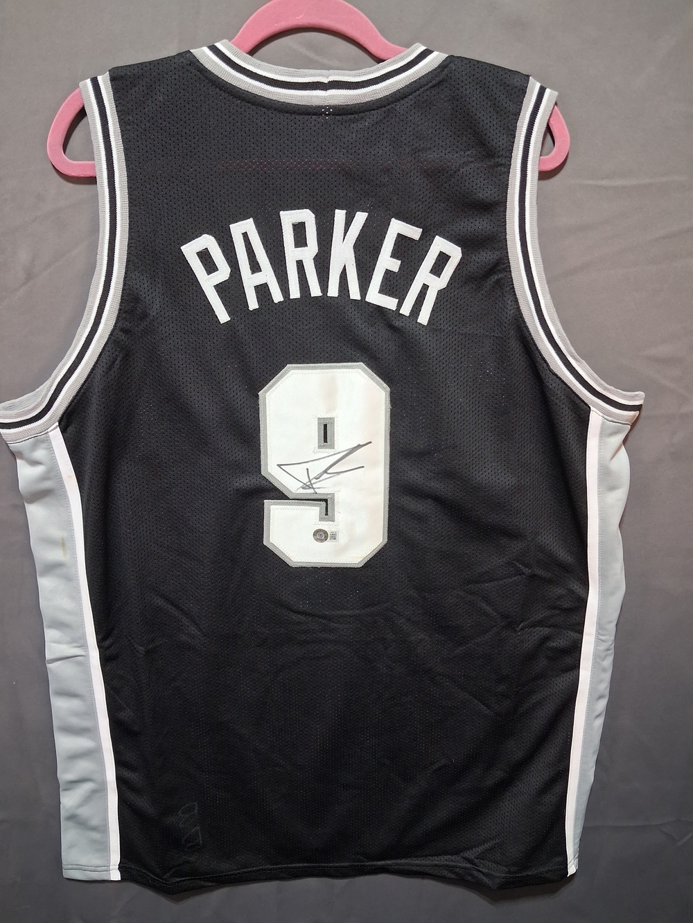 Signed Black Basketball Jersey with White Number - Parker #9 Spurs